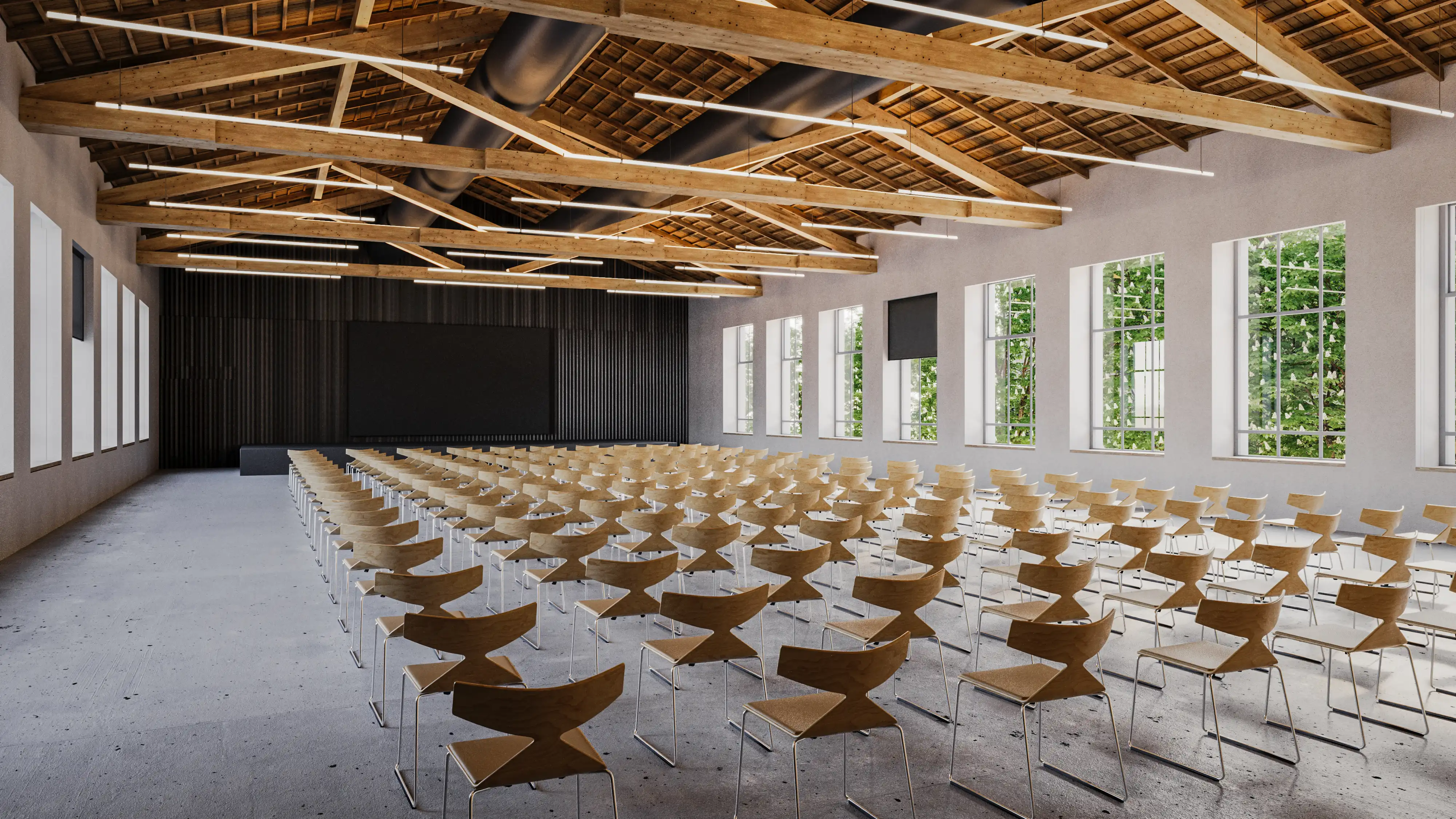 SAMSUNG konferencijų centro salė po medinėmis santvaromis Tech Zity Vilnius