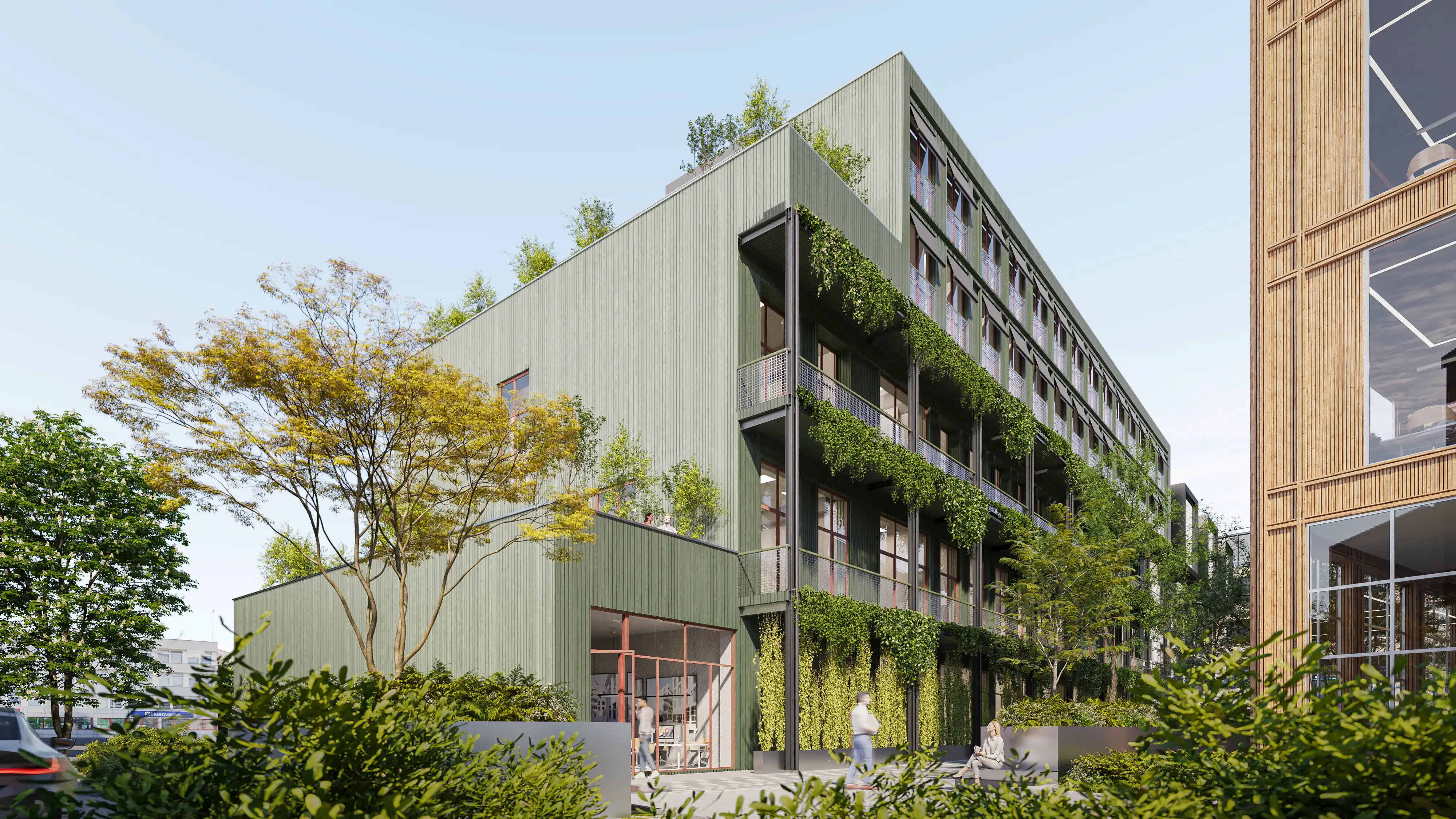 Tech Residence co-living spaces visualisation at Tech Zity Vilnius